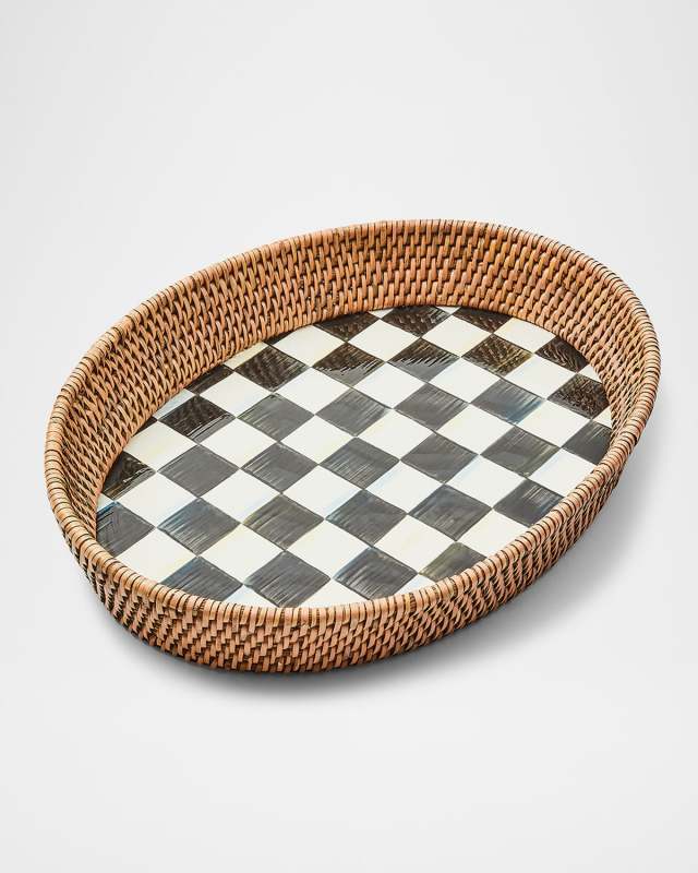 Courtly Check Large Enamel Rattan Serving Tray